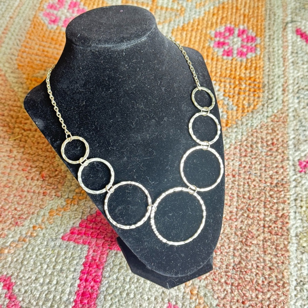 Hammered Stainless Steel Artisan 7 Circle Adjustable 18-21” Necklace!